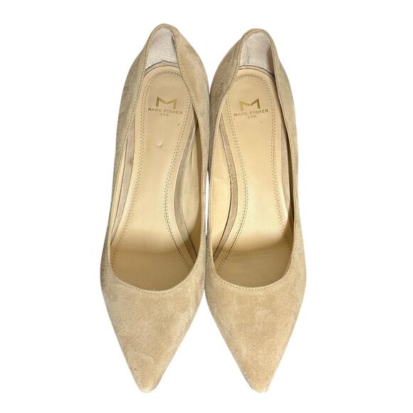 Marc Fisher Zala Block Heel Pointy Toe Pump Natural Suede Sz 8.5 - Picture 3 of 8